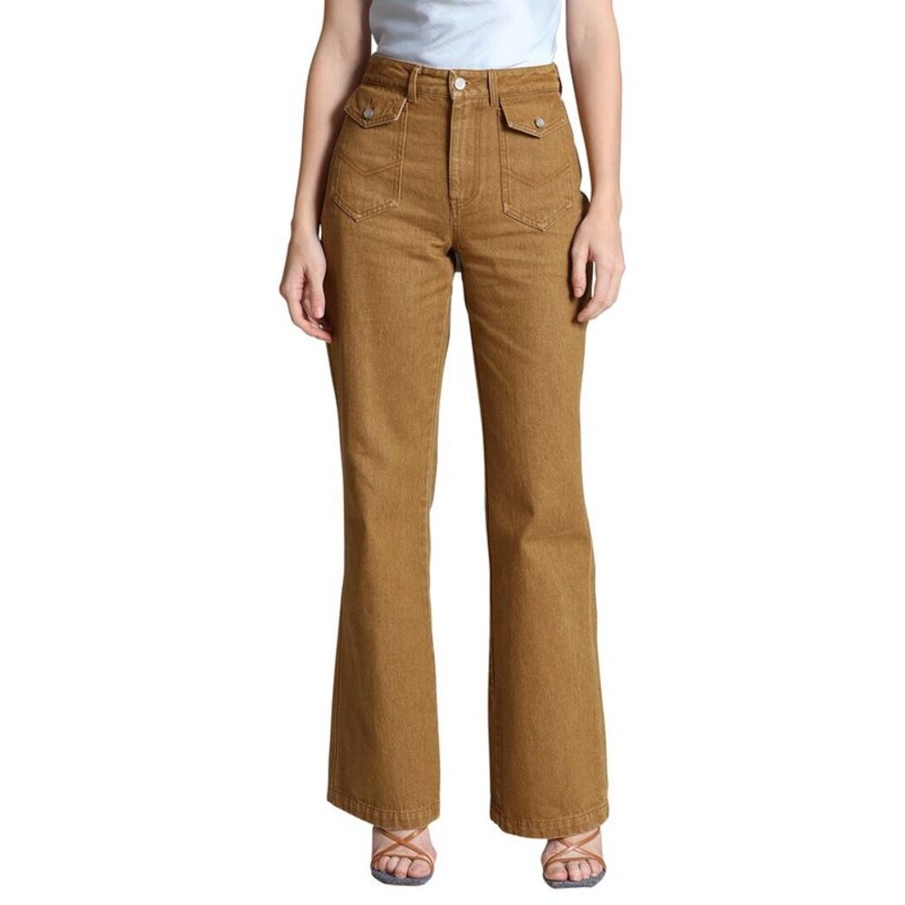 Avec Les Filles Womens  Patch Pocket Flare Jean, Brown